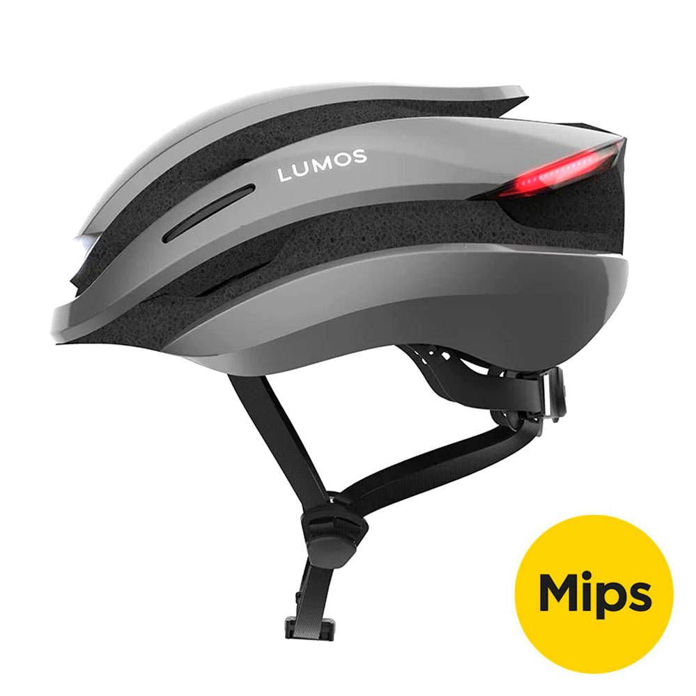 Lumos Ultra Mips Bike Helmet with LED and Blinkern Ash Grey M/L (54